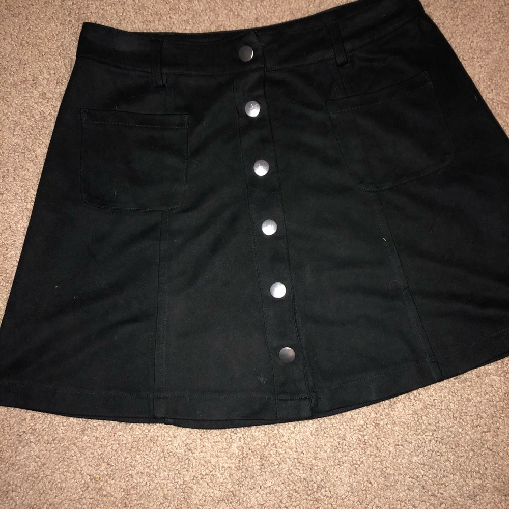 Black Button Down Suede Skirt
